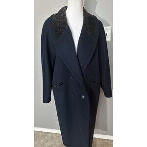Donny Brook By Forstmann Long Blue Wool Coat Paisley Velvet Collar Pockets Sz 12